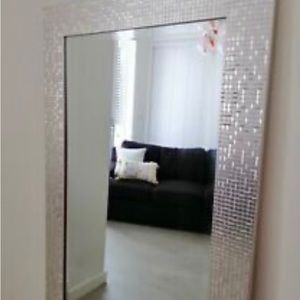 Mosaic Effect Large Wall Hanging Mirror With A Decorative Border